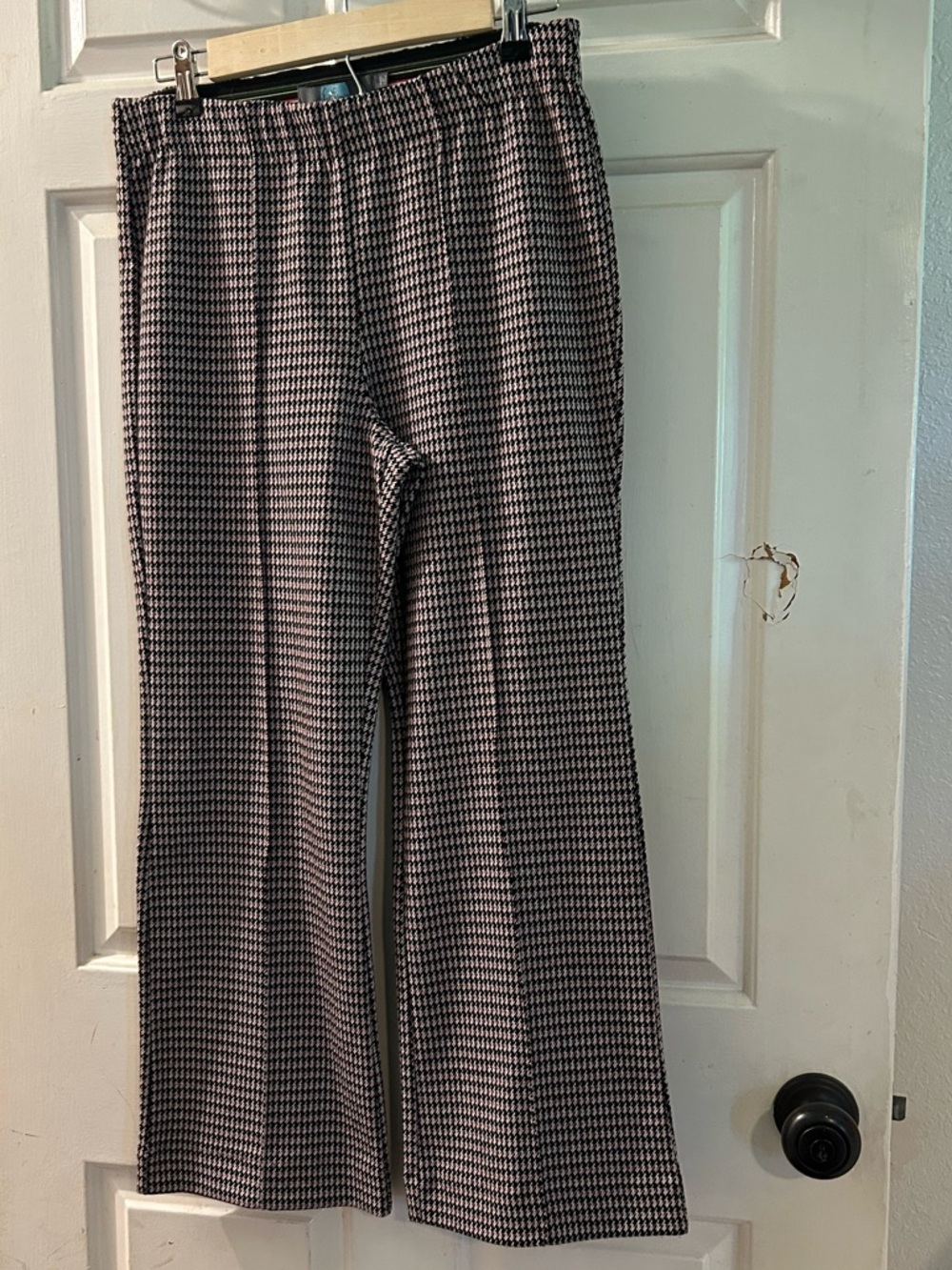 Anthropologie Black and White Houndstooth Wide-Leg Pants